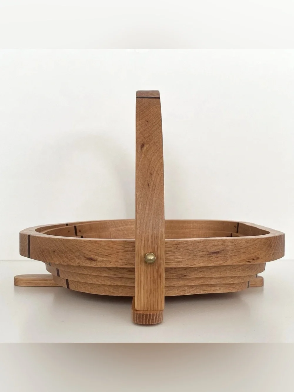 Vintage Handmade Wood Collapsible Fruit Basket Artist Signed Trivet Apple